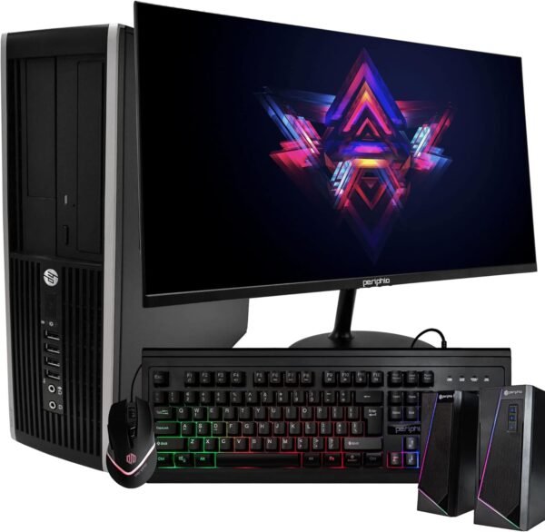 HP Elite Desktop PC Computer | Intel Quad-Core i5 | 8GB Ram | 1TB HDD | 24 Inch LCD Monitor (1080p HDMI). RGB Keyboard + Mouse | Desk Speakers | WiFi + Bluetooth | Windows 10 (Renewed)
